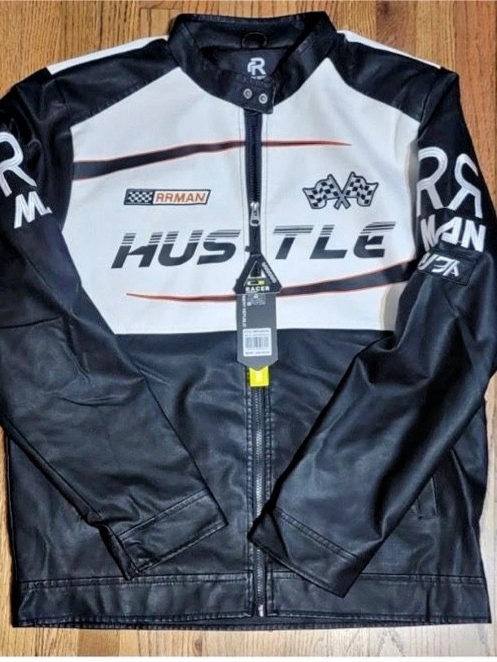 Refinery Republic Hustle Racer Jacket in Black & White Large